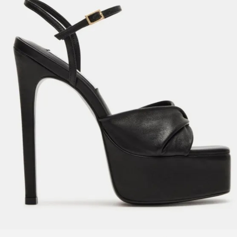 Steve Madden Maricella black twisted strap vamp platform stilettos heels size 10 - Picture 2 of 10